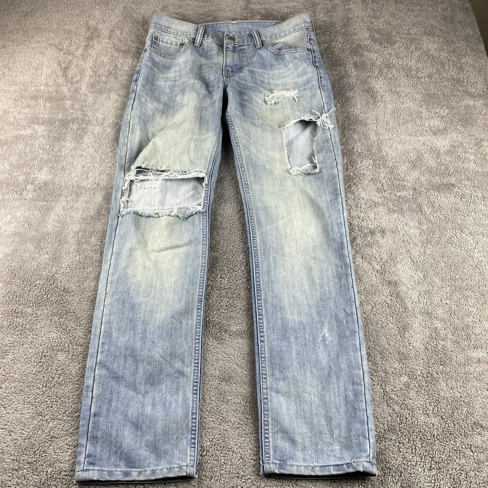 Levis 511 Skinny Slim Fit Jeans Mens 30x30 Blue Light‎ Wash Distressed Ripped